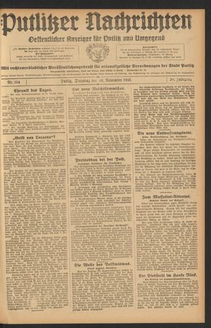 Putlitzer Nachrichten vom 10.11.1925