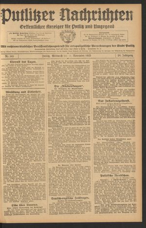 Putlitzer Nachrichten vom 11.11.1925
