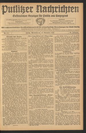Putlitzer Nachrichten vom 18.11.1925