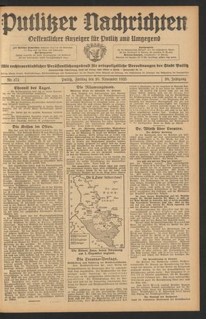 Putlitzer Nachrichten vom 20.11.1925