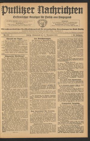 Putlitzer Nachrichten vom 21.11.1925