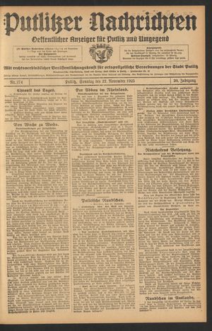 Putlitzer Nachrichten vom 22.11.1925