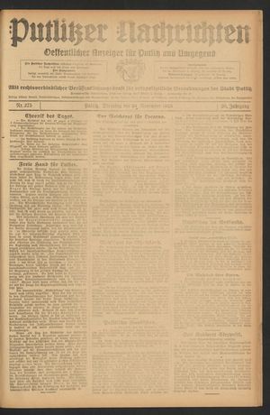 Putlitzer Nachrichten vom 24.11.1925