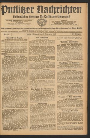 Putlitzer Nachrichten vom 25.11.1925