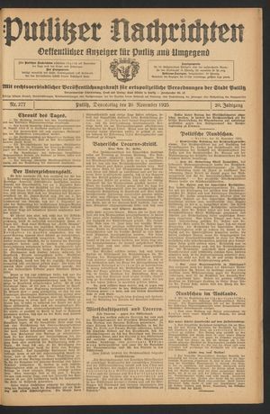 Putlitzer Nachrichten vom 26.11.1925