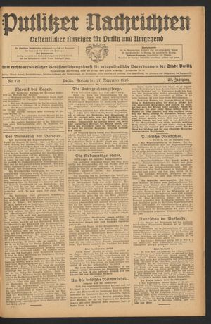 Putlitzer Nachrichten vom 27.11.1925