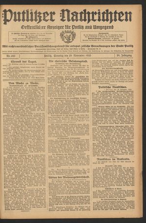 Putlitzer Nachrichten vom 29.11.1925