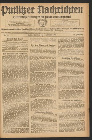 Putlitzer Nachrichten vom 01.12.1925