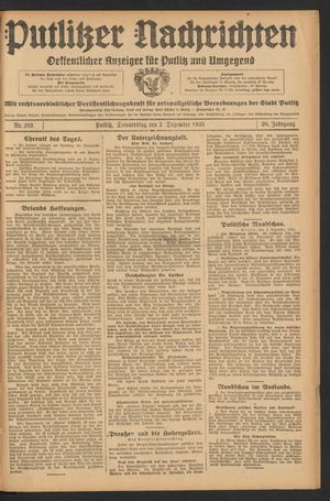 Putlitzer Nachrichten vom 03.12.1925