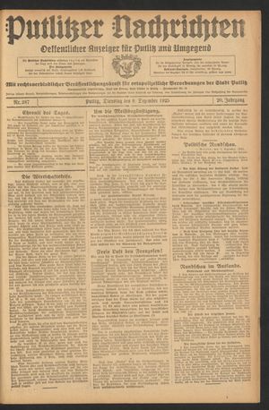Putlitzer Nachrichten vom 08.12.1925