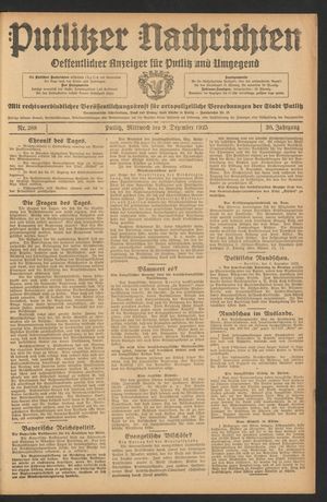 Putlitzer Nachrichten vom 09.12.1925