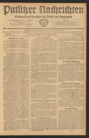 Putlitzer Nachrichten vom 11.12.1925