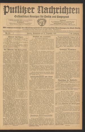 Putlitzer Nachrichten vom 12.12.1925