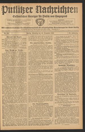 Putlitzer Nachrichten vom 13.12.1925