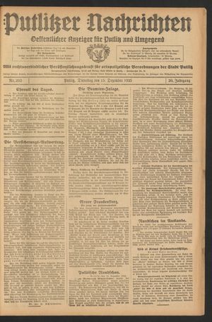 Putlitzer Nachrichten vom 15.12.1925