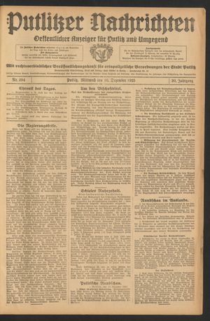 Putlitzer Nachrichten vom 16.12.1925