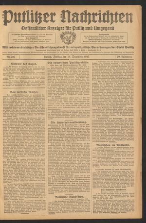 Putlitzer Nachrichten vom 18.12.1925