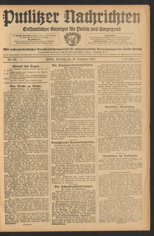 Putlitzer Nachrichten vom 20.12.1925