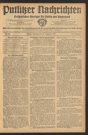 Putlitzer Nachrichten vom 22.12.1925