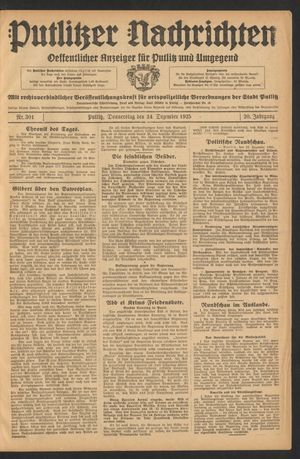 Putlitzer Nachrichten vom 24.12.1925