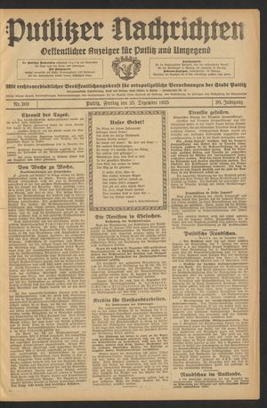 Putlitzer Nachrichten vom 25.12.1925