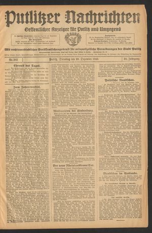 Putlitzer Nachrichten vom 29.12.1925