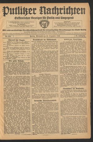 Putlitzer Nachrichten vom 30.12.1925