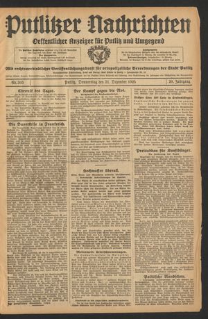Putlitzer Nachrichten on Dec 31, 1925