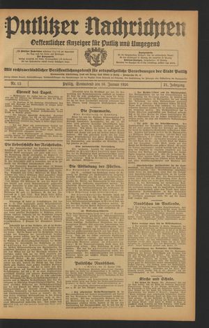 Putlitzer Nachrichten vom 16.01.1926