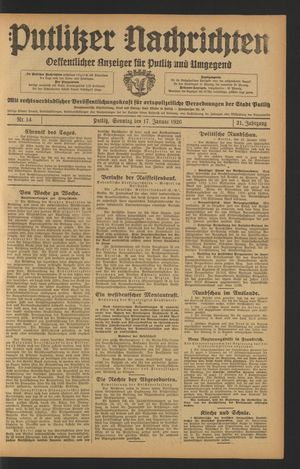 Putlitzer Nachrichten vom 17.01.1926
