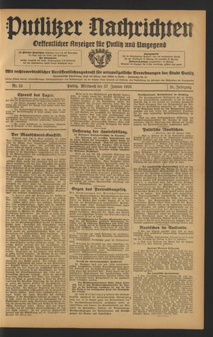Putlitzer Nachrichten vom 27.01.1926