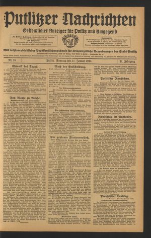 Putlitzer Nachrichten vom 31.01.1926