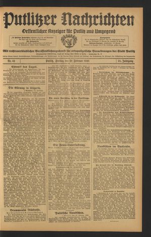 Putlitzer Nachrichten on Feb 19, 1926