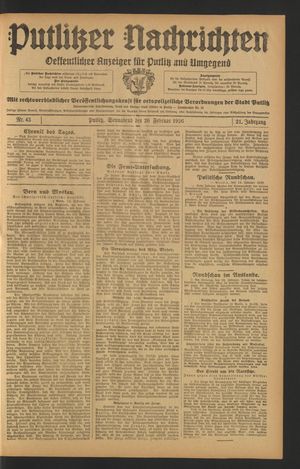 Putlitzer Nachrichten vom 20.02.1926