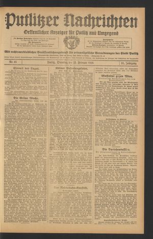 Putlitzer Nachrichten vom 23.02.1926