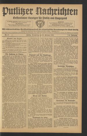Putlitzer Nachrichten vom 25.02.1926