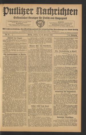 Putlitzer Nachrichten vom 26.02.1926