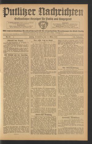 Putlitzer Nachrichten vom 11.03.1926