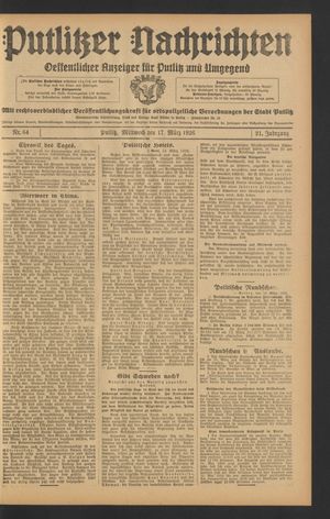Putlitzer Nachrichten vom 17.03.1926