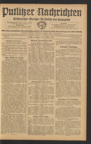 Putlitzer Nachrichten vom 21.03.1926