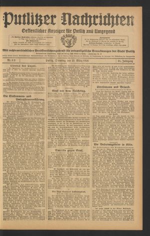 Putlitzer Nachrichten vom 23.03.1926