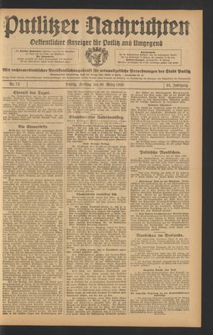 Putlitzer Nachrichten vom 26.03.1926