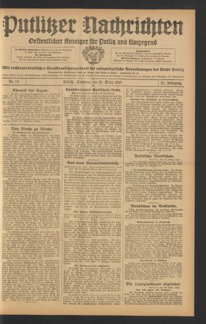 Putlitzer Nachrichten vom 28.03.1926