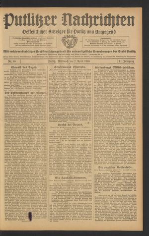 Putlitzer Nachrichten vom 07.04.1926