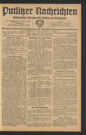 Putlitzer Nachrichten on Apr 10, 1926