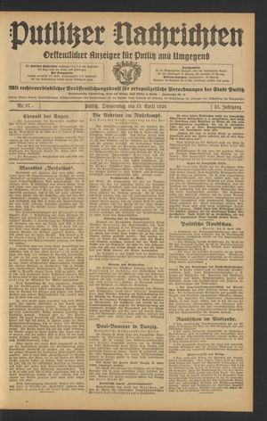 Putlitzer Nachrichten vom 15.04.1926