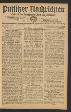 Putlitzer Nachrichten vom 16.04.1926