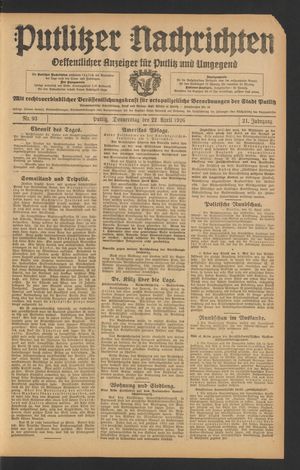 Putlitzer Nachrichten vom 22.04.1926