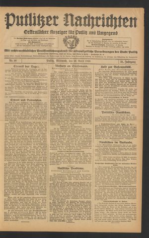 Putlitzer Nachrichten vom 28.04.1926