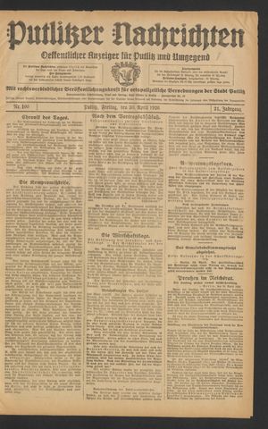 Putlitzer Nachrichten vom 30.04.1926